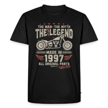 1997 Vintage Man Myth Legend Motorcycle - Men's Premium Organic T-Shirt - black - Front - Nico (187cm)
