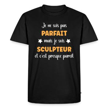 Je ne suis pas parfait mais sculpteur - T-shirt Premium bio Homme - noir - Devant - Nico (187cm)