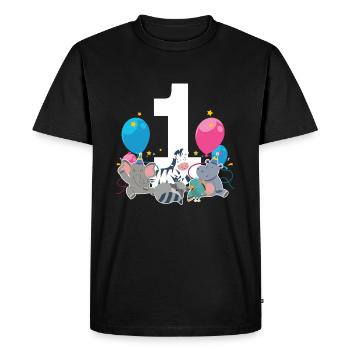 1. Anniversaire Bébé 1 1 animaux de la forêt - T-shirt Premium bio Homme - noir - Devant - Nico (187cm)