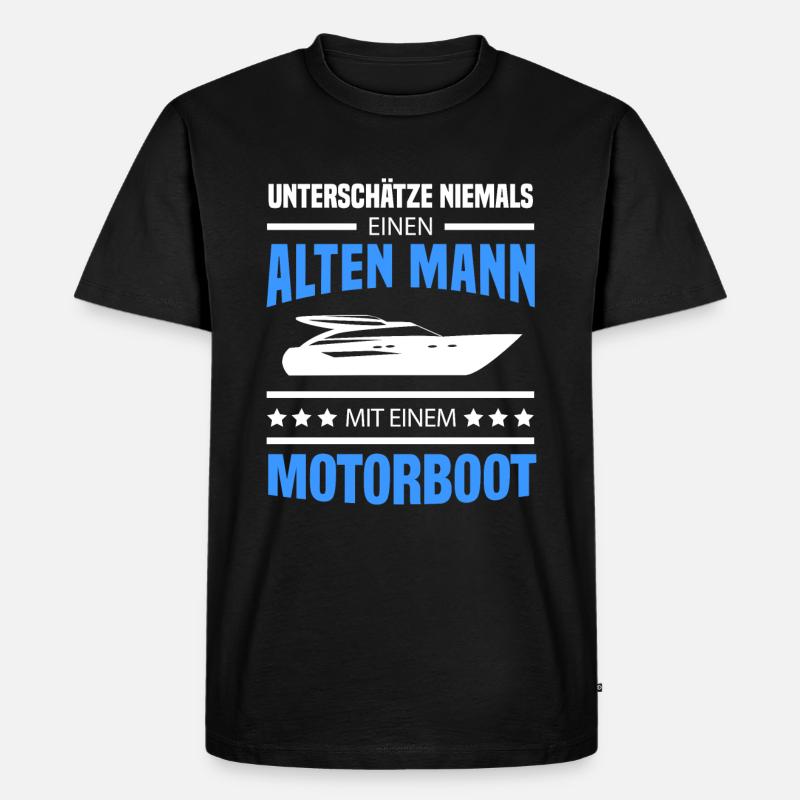 Alter Mann Motorboot Kapitän Boot - Männer Premium Bio T-Shirt - Schwarz