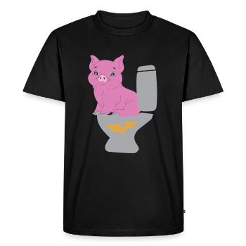 Pig on the toilet brings gold coins - Men's Premium Organic T-Shirt - black - Front - Nico (187cm)