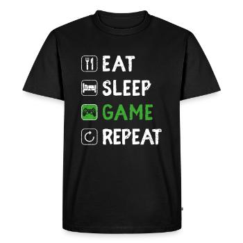 Funny Eat Sleep Game Repeat Video Gamer Gaming Lov - Men's Premium Organic T-Shirt - black - Front - Nico (187cm)