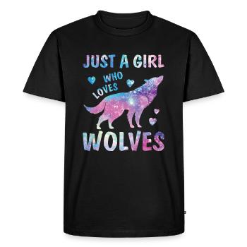 Fille qui aime les loups aquarelle amant mignon étoilé - T-shirt Premium bio Homme - noir - Devant - Nico (187cm)