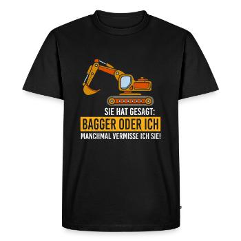 Bagger oder ich - Männer Premium Bio T-Shirt - Schwarz - Vorne - Nico (187cm)