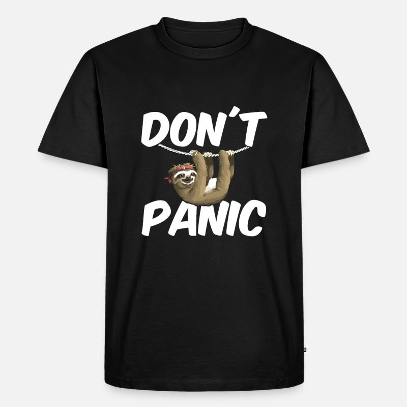 Faultier Don´t Panic - Männer Premium Bio T-Shirt - Schwarz