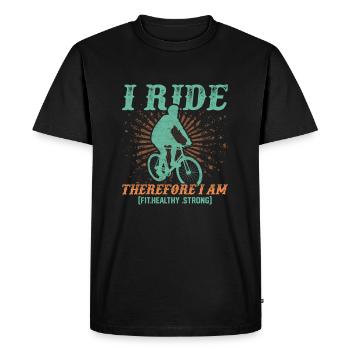 Citation de vélo Vintage Cycling I Ride Therefor I Am - T-shirt Premium bio Homme - noir - Devant - Nico (187cm)
