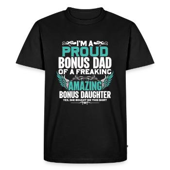 Citation de la fête des pères Je suis un fier bonus papa - T-shirt Premium bio Homme - noir - Devant - Nico (187cm)