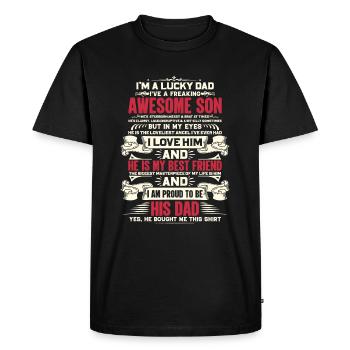 Fête des Pères Citation Papa Chanceux J’aiFreaking AwesoSon - T-shirt Premium bio Homme - noir - Devant - Nico (187cm)