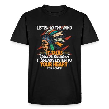 Citation amérindienne Écoutez le vent - T-shirt Premium bio Homme - noir - Devant - Nico (187cm)