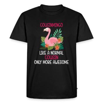 Flamingo Citation Cousinmingo comme un cousin normal - T-shirt Premium bio Homme - noir - Devant - Nico (187cm)
