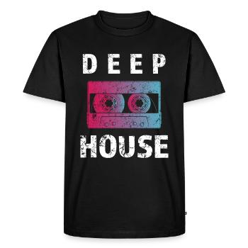 Deep House cassette, idée cadeau DJ, rave, club - T-shirt Premium bio Homme - noir - Devant - Nico (187cm)