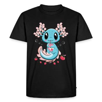 Lait de fraise Axolotl Poisson Dessin animé Mignon Axolotl - T-shirt Premium bio Homme - noir - Devant - Nico (187cm)