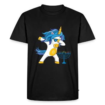 Licorne arc-en-ciel Yev Menorah Happy Hanukkah - T-shirt Premium bio Homme - noir - Devant - Nico (187cm)