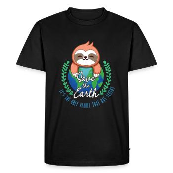 Sauvez la Terre Planète paresseuse Kawaii Sauvez la journée - T-shirt Premium bio Homme - noir - Devant - Nico (187cm)