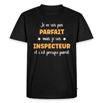 Je suis pas parfait mais Inspecteur - T-shirt Premium bio Homme - noir - Devant - Nico (187cm)