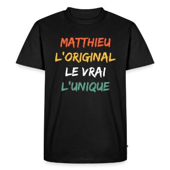 L'original le vrai l'unique Matthieu - T-shirt Premium bio Homme - noir - Devant - Nico (187cm)