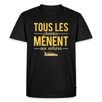Tous les chemins mènent aux voitures garagiste - T-shirt Premium bio Homme - noir - Devant - Nico (187cm)