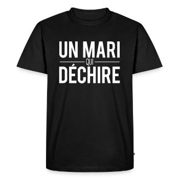 Un mari qui déchire cadeau meilleur mari humour - T-shirt Premium bio Homme - noir - Devant - Nico (187cm)
