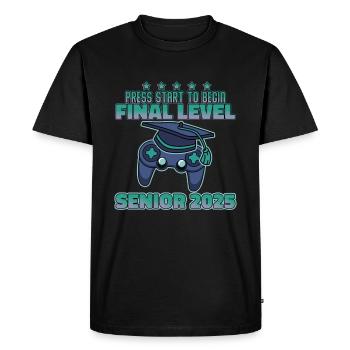 Press launch to launch the final level Senior 2025 - Men's Premium Organic T-Shirt - black - Front - Nico (187cm)