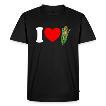 J’adore le maïs. Cœur rouge. Drôle d’amateur de maïs - T-shirt Premium bio Homme - noir - Devant - Nico (187cm)