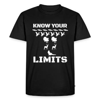 Connaissez vos limites. Plaisir Pêche, Chasseur, H - T-shirt Premium bio Homme - noir - Devant - Nico (187cm)