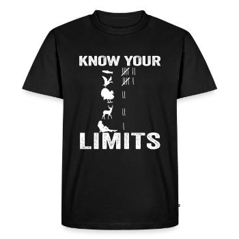 Connaissez vos limites. Plaisir Pêche, Chasseur, H - T-shirt Premium bio Homme - noir - Devant - Nico (187cm)