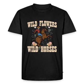 Fleurs sauvages Chevaux sauvages Chevaux sauvages pour femmes - T-shirt Premium bio Homme - noir - Devant - Nico (187cm)