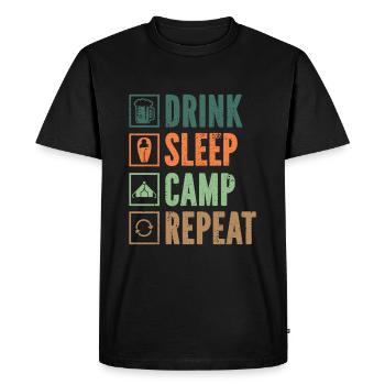 Drink Sleep Camp Repeat Funny Camping Outdoor - Men's Premium Organic T-Shirt - black - Front - Nico (187cm)