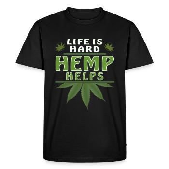 LIFE IS HARD HEMP HELPS - Men's Premium Organic T-Shirt - black - Front - Nico (187cm)