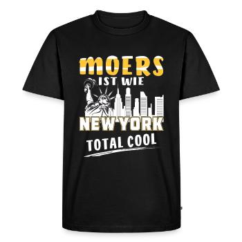 MOERS IS LIKE NEW YORK - Men's Premium Organic T-Shirt - black - Front - Nico (187cm)