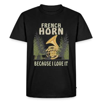 LE COR FRANÇAIS PARCE QUE J’ADORE ÇA - T-shirt Premium bio Homme - noir - Devant - Nico (187cm)