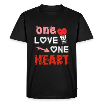 One Love One Heart - Men's Premium Organic T-Shirt - black - Front - Nico (187cm)