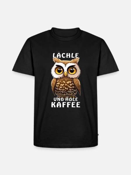 EULE LÄCHLE UND HOLE KAFFEE - Männer Premium Bio T-Shirt - Schwarz