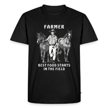 LA MEILLEURE NOURRITURE DE L’AGRICULTEUR COMMENCE DANS LE CHAMP - T-shirt Premium bio Homme - noir - Devant - Nico (187cm)