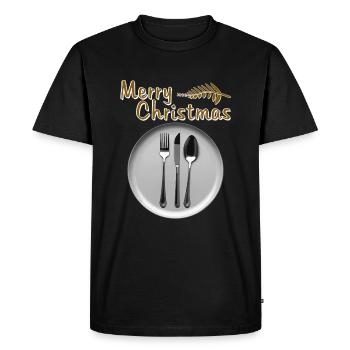 ASSIETTE COUVERTS JOYEUX NOËL - T-shirt Premium bio Homme - noir - Devant - Nico (187cm)