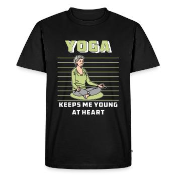 YOGA KEEPS ME YOUNG AT HEART - Men's Premium Organic T-Shirt - black - Front - Nico (187cm)