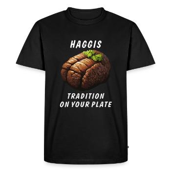 HAGGIS TRADITION ON YOUR PLATE - Men's Premium Organic T-Shirt - black - Front - Nico (187cm)