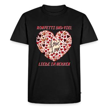 DES CONFETTIS ET BEAUCOUP D’AMOUR DANS LE CŒUR - T-shirt Premium bio Homme - noir - Devant - Nico (187cm)