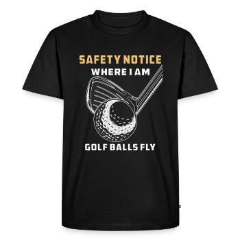 GOLF WHERE I AM, GOLF BALLS FLY - Men's Premium Organic T-Shirt - black - Front - Nico (187cm)