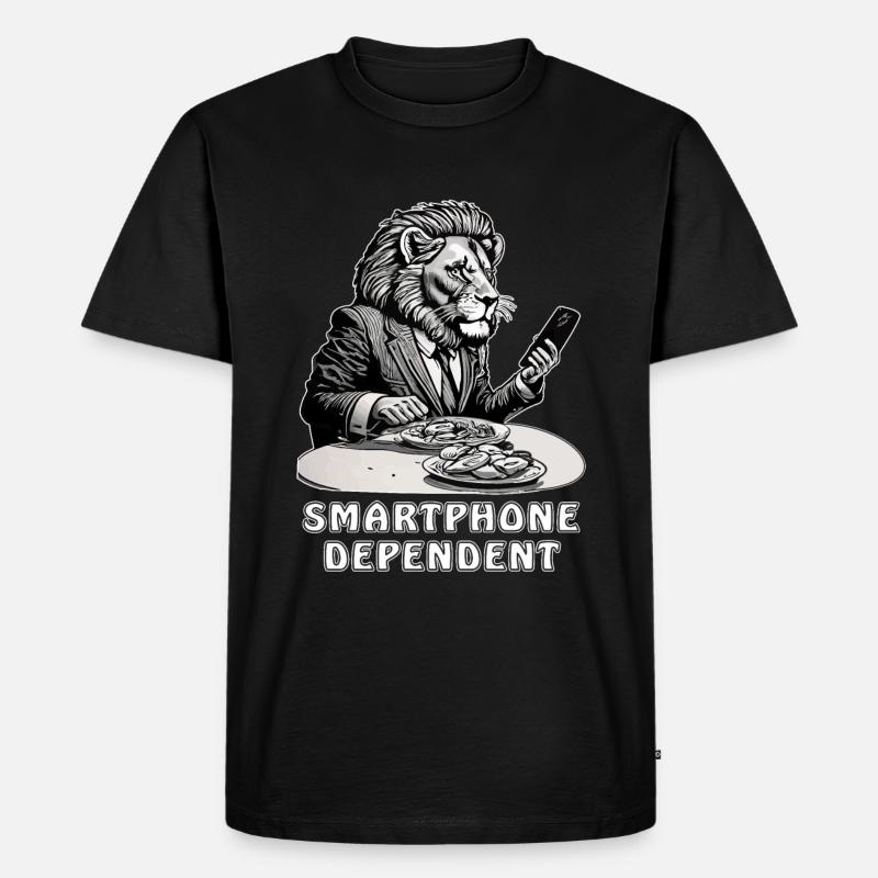 LÖWE SMARTPHONE DEPENDENT - Männer Premium Bio T-Shirt - Schwarz