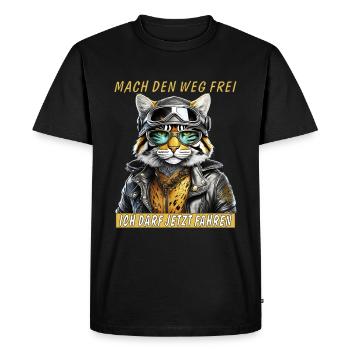 BLOUSON EN CUIR DE CHAT LA MOTO EST AUTORISÉE À CONDUIRE - T-shirt Premium bio Homme - noir - Devant - Nico (187cm)
