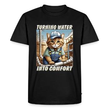 CAT INSTALLER Turning Water into Comfort - Men's Premium Organic T-Shirt - black - Front - Nico (187cm)