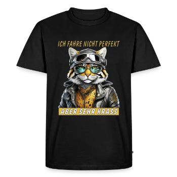 BLOUSON EN CUIR DE CHAT MOTO PERFECT CRASS - T-shirt Premium bio Homme - noir - Devant - Nico (187cm)