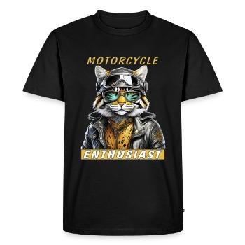BLOUSON EN CUIR DE CHAT PASSIONNÉ DE MOTO - T-shirt Premium bio Homme - noir - Devant - Nico (187cm)