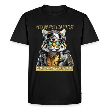 BLOUSON EN CUIR DE CHAT MOTO AVEC CONDUITE - T-shirt Premium bio Homme - noir - Devant - Nico (187cm)