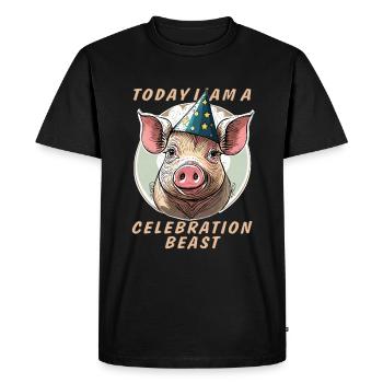 COCHON AUJOURD’HUI JE SUIS UNE BÊTE DE FÊTE - T-shirt Premium bio Homme - noir - Devant - Nico (187cm)