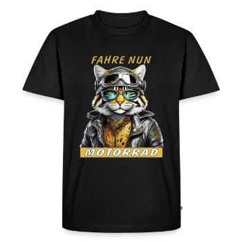 VESTE EN CUIR DE CHAT MAINTENANT MONTER À MOTO - T-shirt Premium bio Homme - noir - Devant - Nico (187cm)