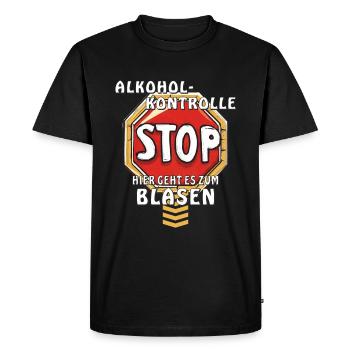 PANNEAU D’ARRÊT CONTRÔLE DE L’ALCOOL ICI VA FELLATION - T-shirt Premium bio Homme - noir - Devant - Nico (187cm)
