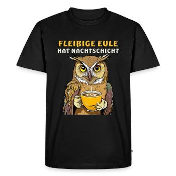 BUSY OWL HAS NIGHT SHIFT - Men's Premium Organic T-Shirt - black - Front - Nico (187cm)