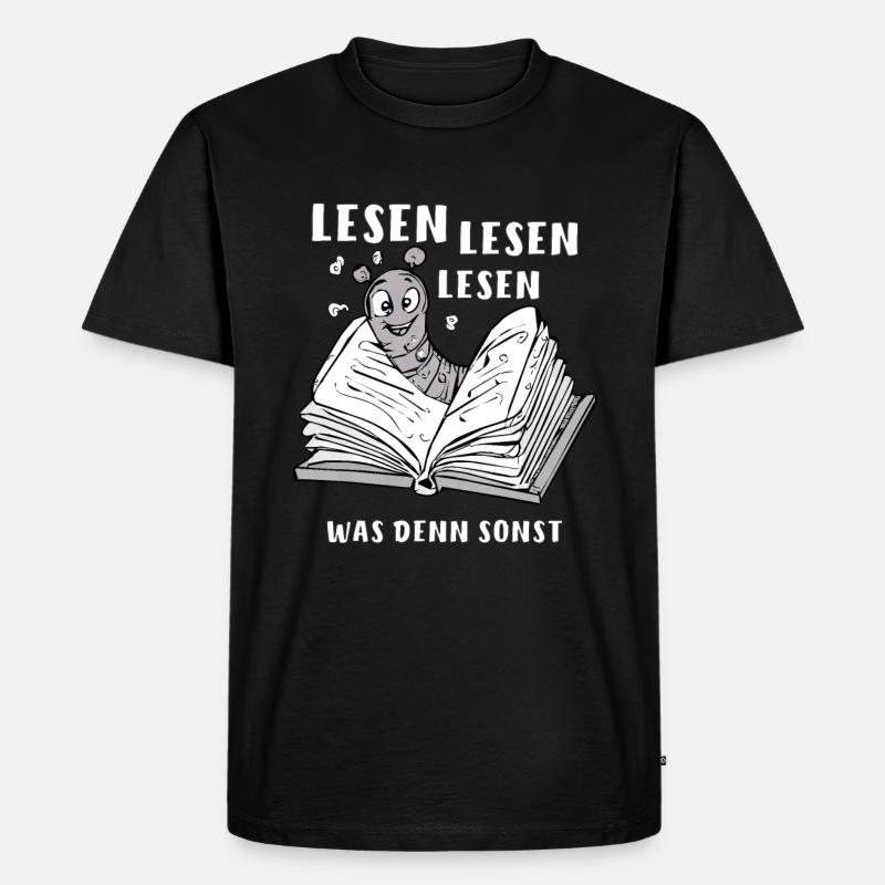 BUCH WURM LESEN - Männer Premium Bio T-Shirt - Schwarz